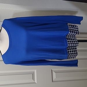 4/$25 Long Blue Sleeve Blouse..Checker Trim